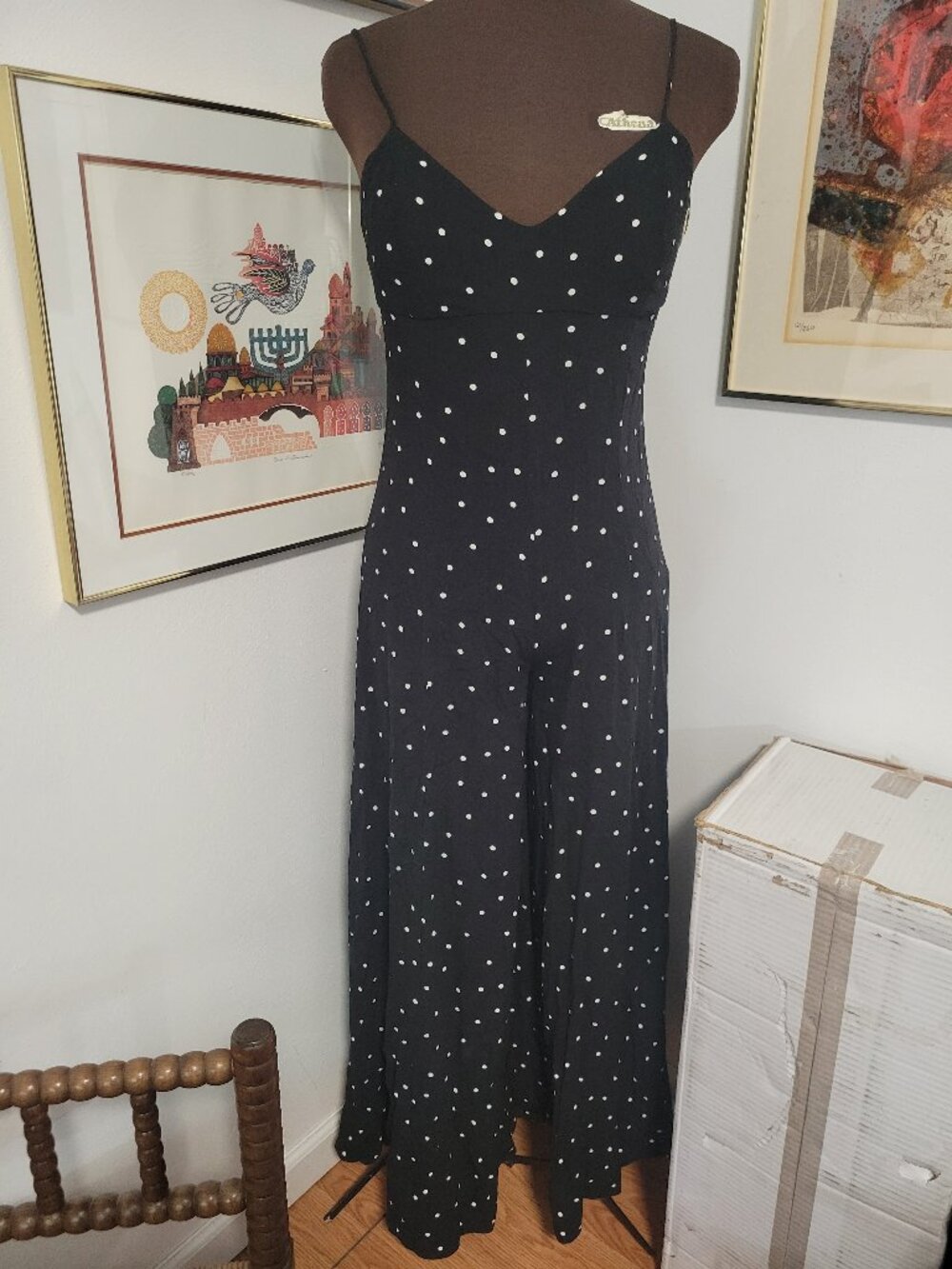 Free People Black Polka Dot Jumpsuit with Wide Palazzo Leg
